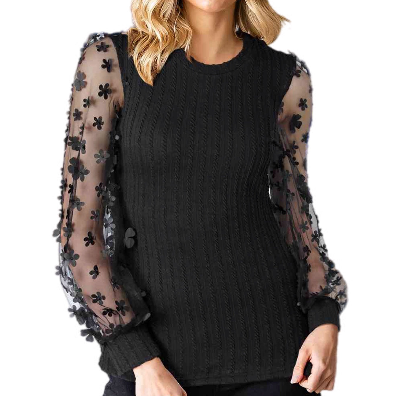 Textured Applique Long Sleeve Blouse