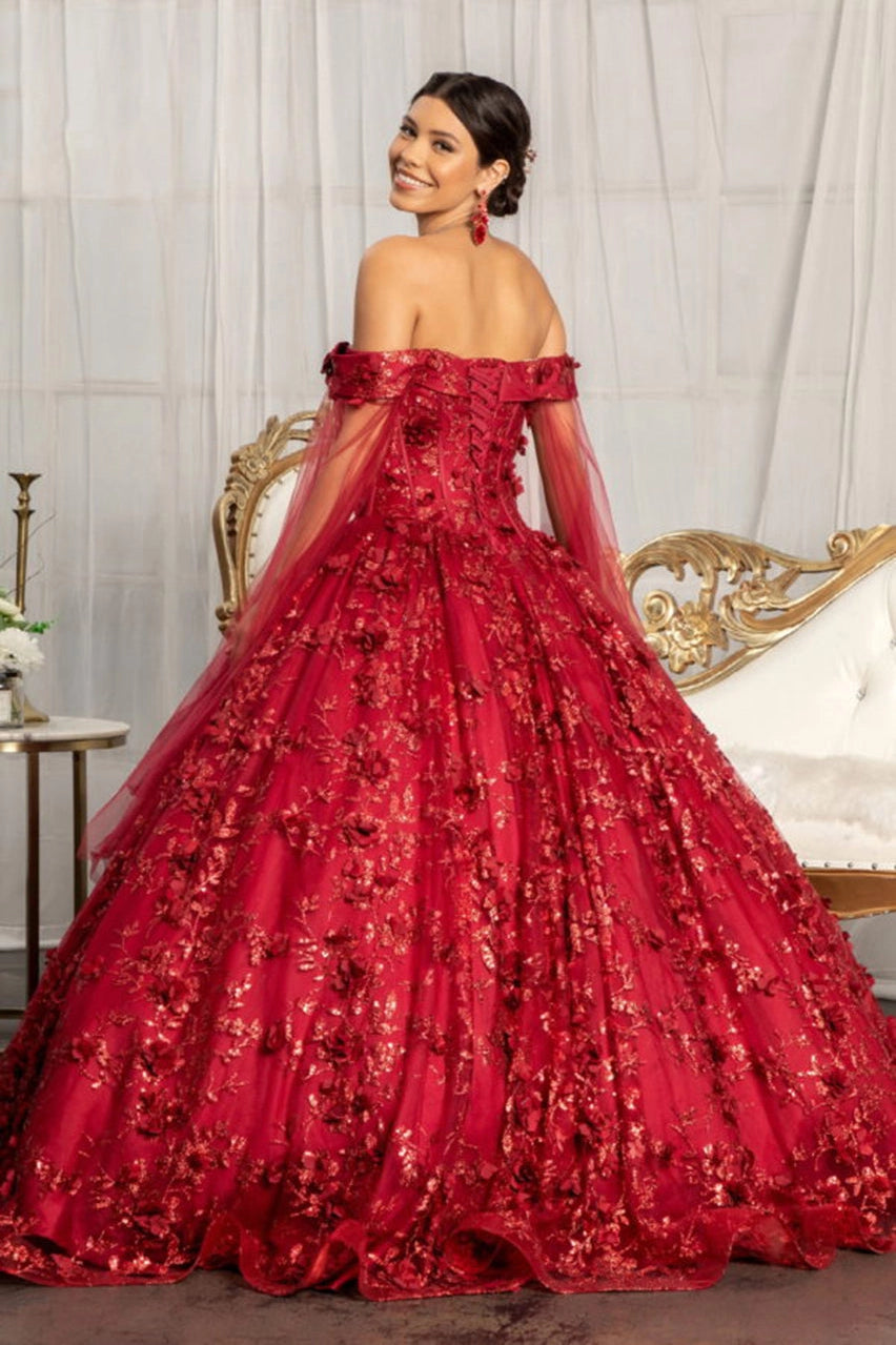 Floral Applique Off Shoulder Quinceanera Ball Gown