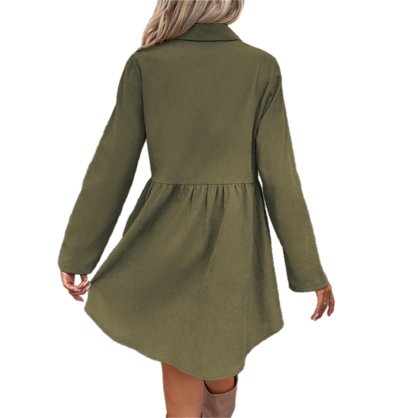 Olive Green Button-Up Shirt Dress