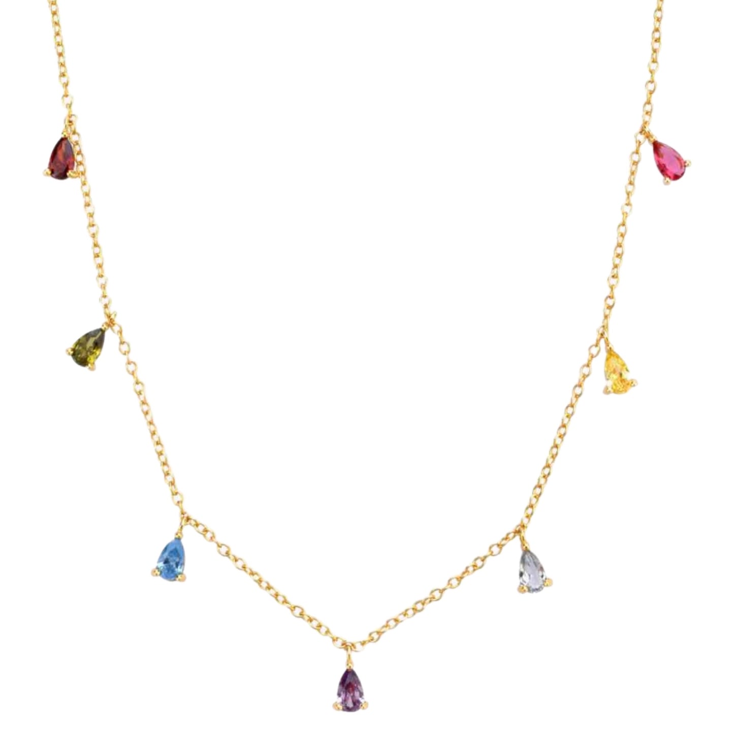 Rainbow Teardrop CZ Charm Necklace