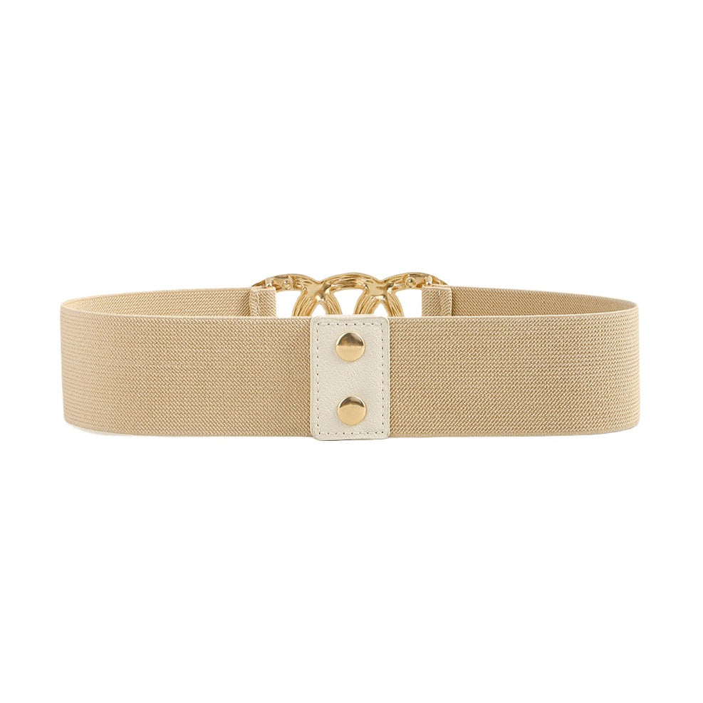 Metal Round Buckle Elastic Wide Belt