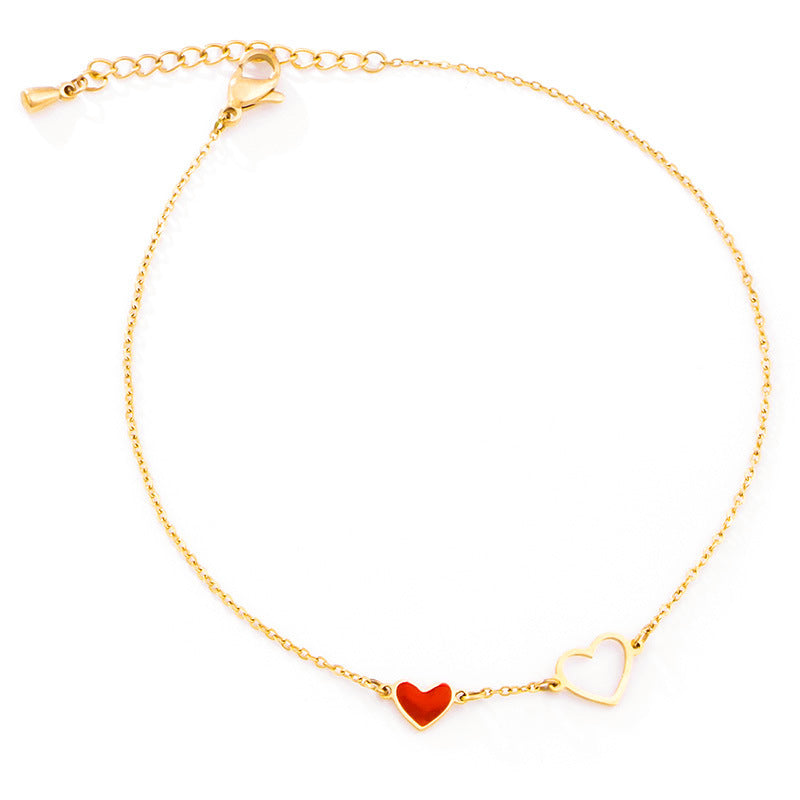 Gold Steel Double Heart Charm Anklet