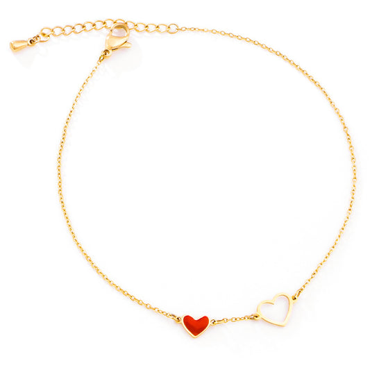 Gold Steel Double Heart Charm Anklet