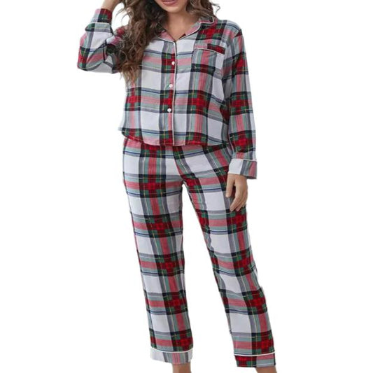 Plaid Button Front Top & Pants Pajama Set