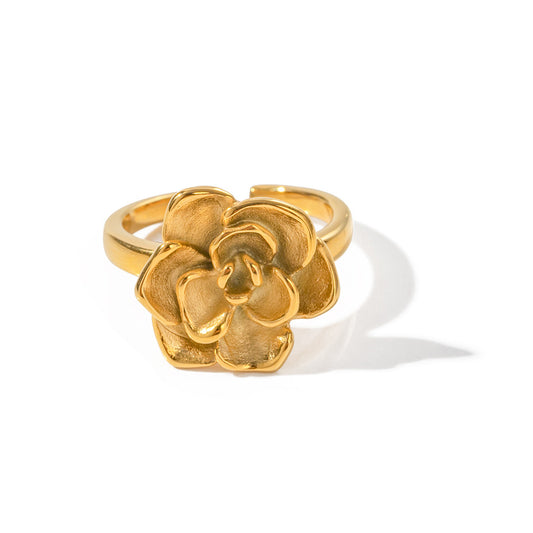 Gold Steel Flower Statement Ring