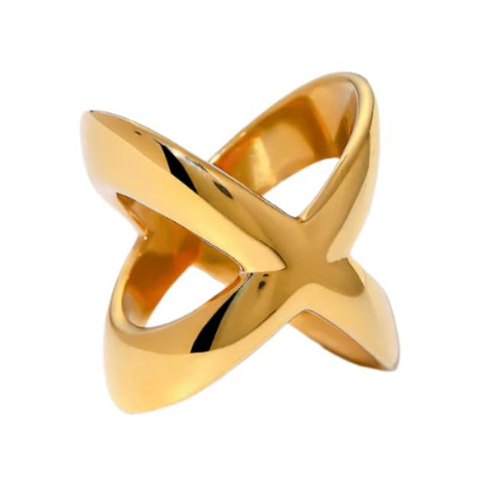 Gold Steel Criss Cross Ring