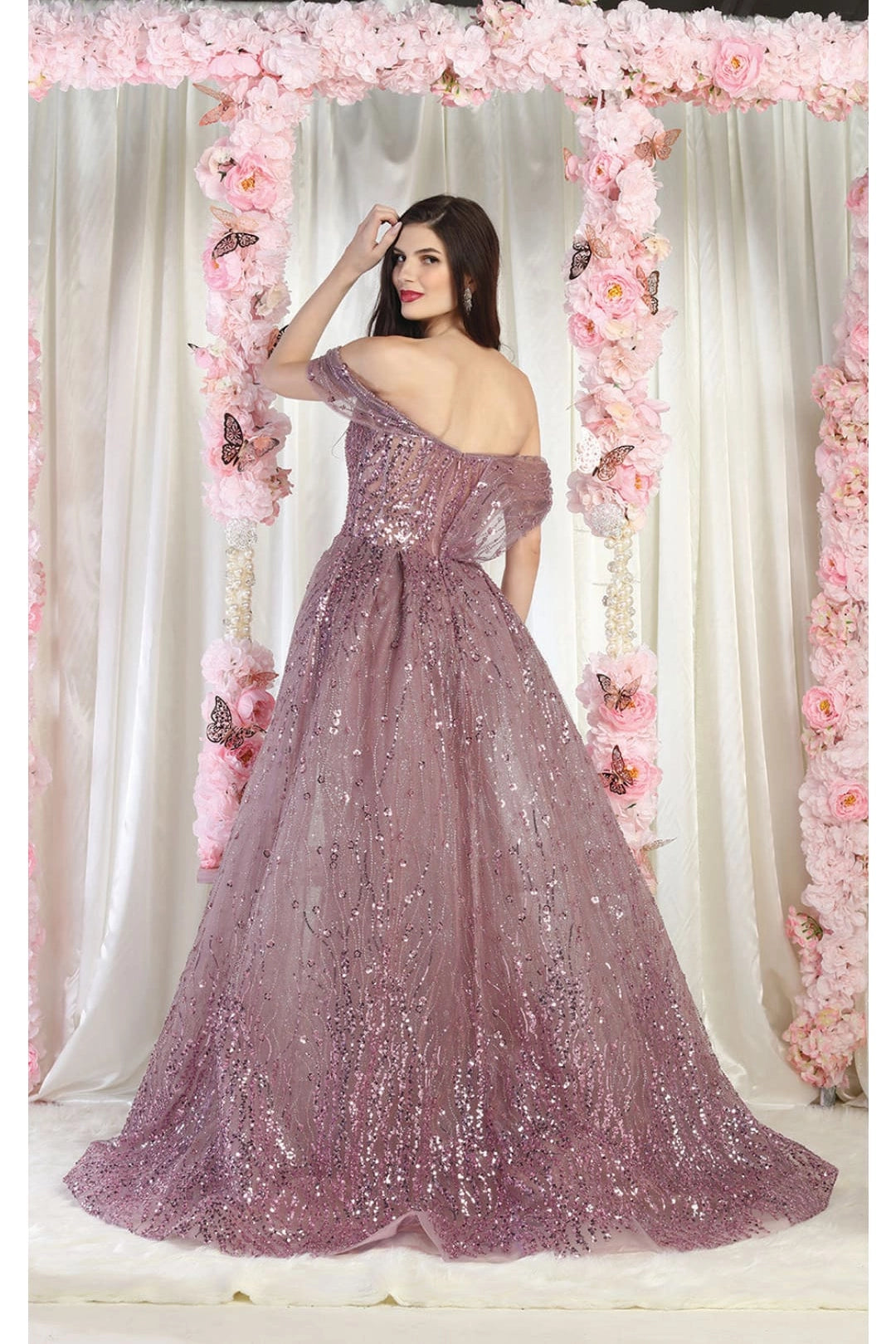 Luxury Sequined Red Carpet Formal Gown with Overskirt