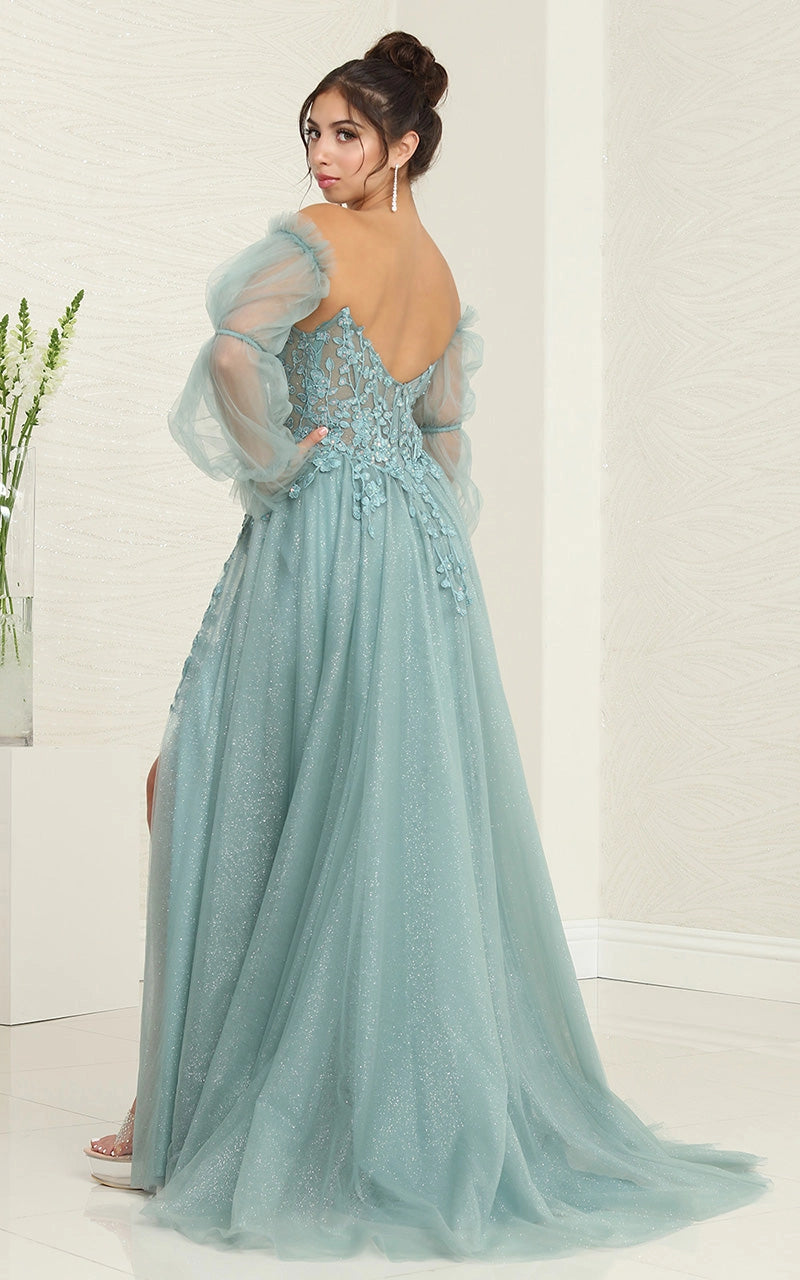 High Lit Detachable Long Sleeves Evening Gown