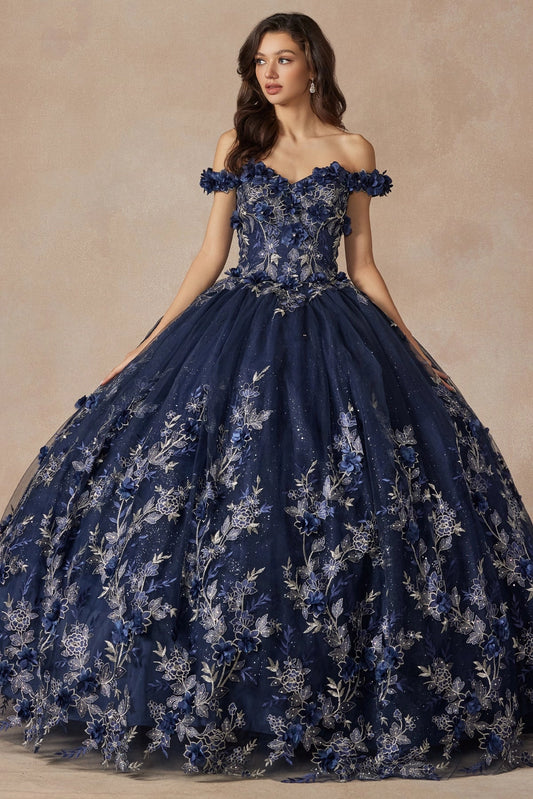 Lace Applique Off Shoulder Ball Quince Gown