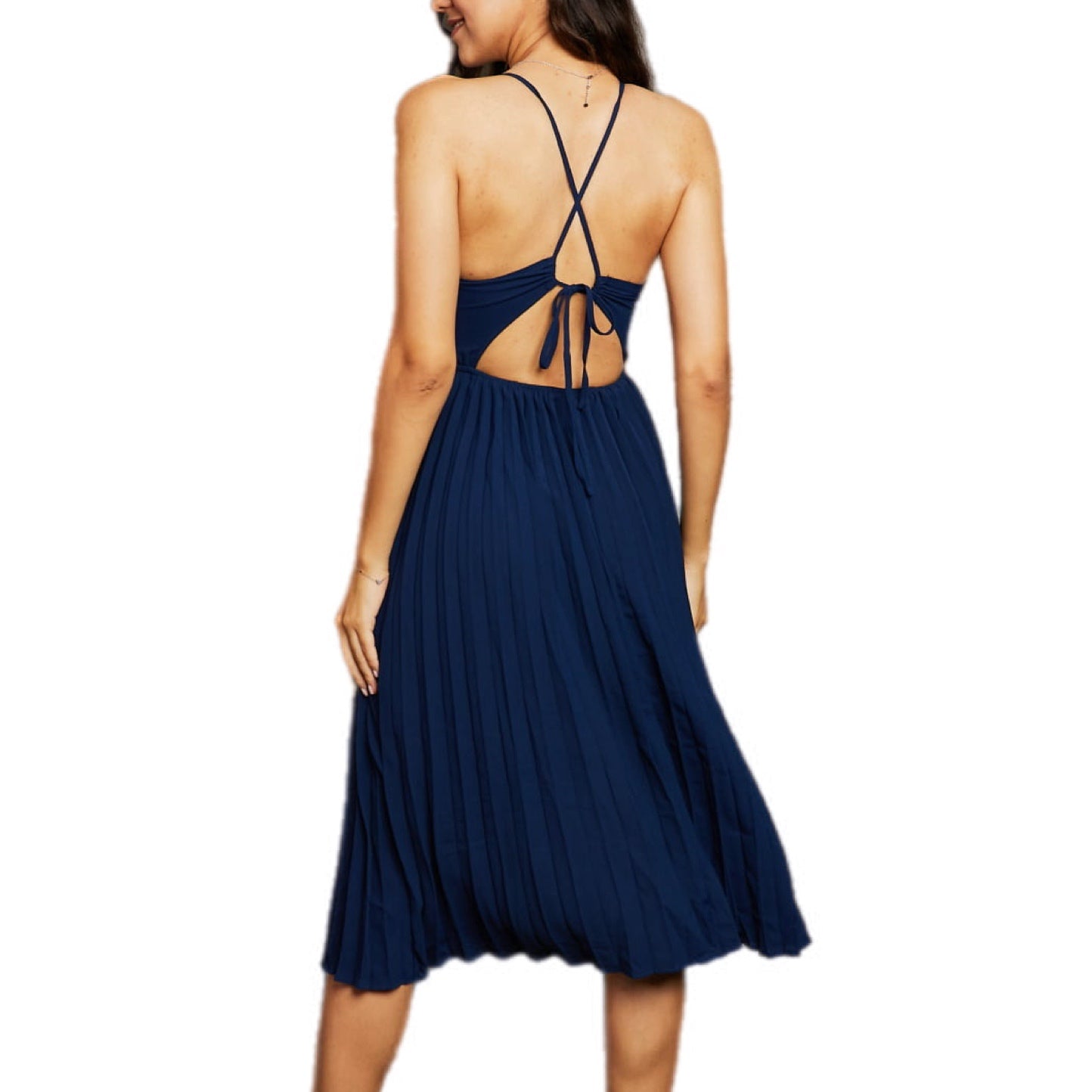 Pleated Surplice Midi Dress