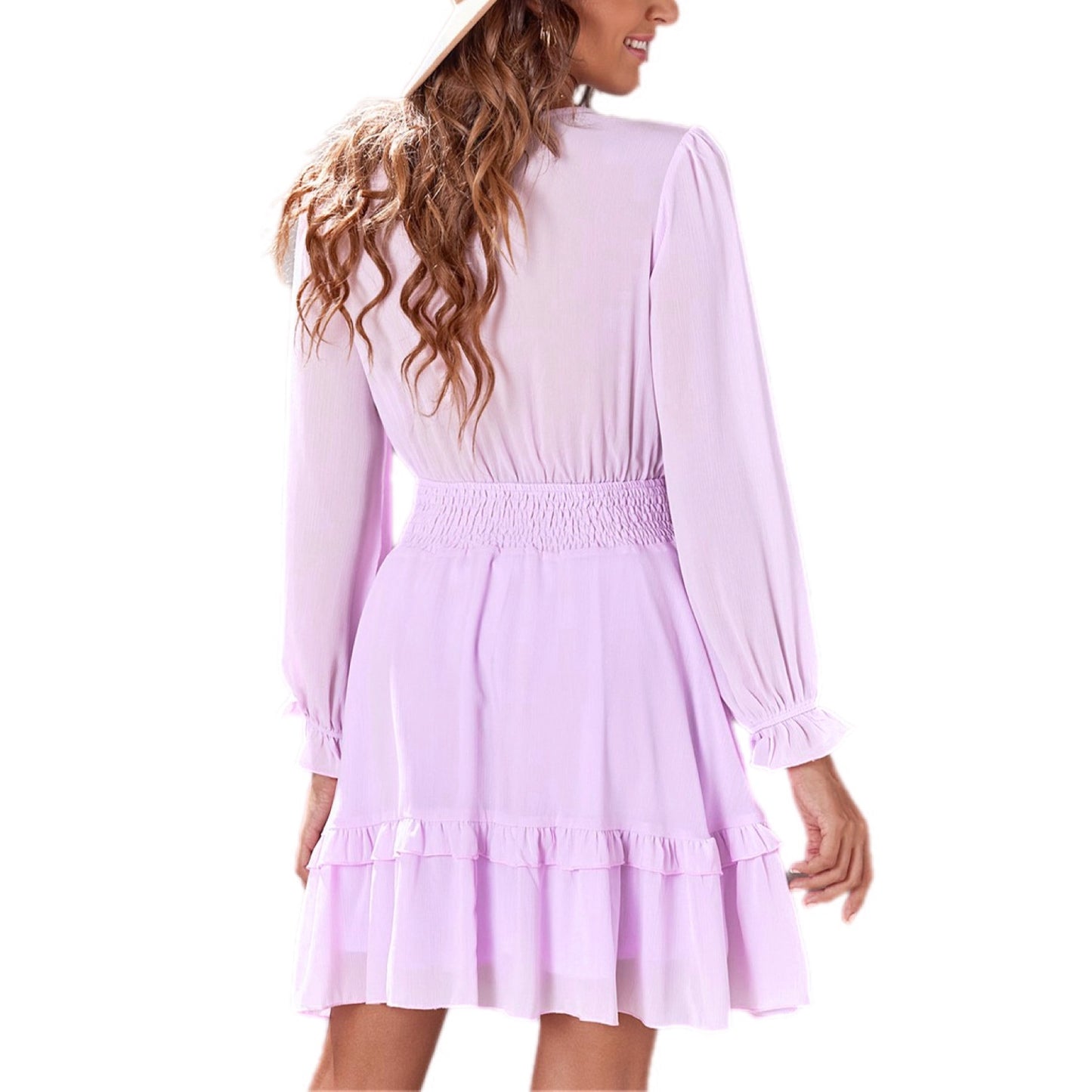 Tie-Waist V-Neck Ruffle Mini Dress