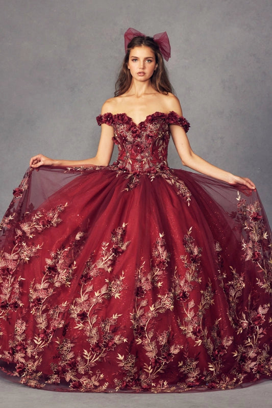 Lace Applique Off Shoulder Ball Quince Gown