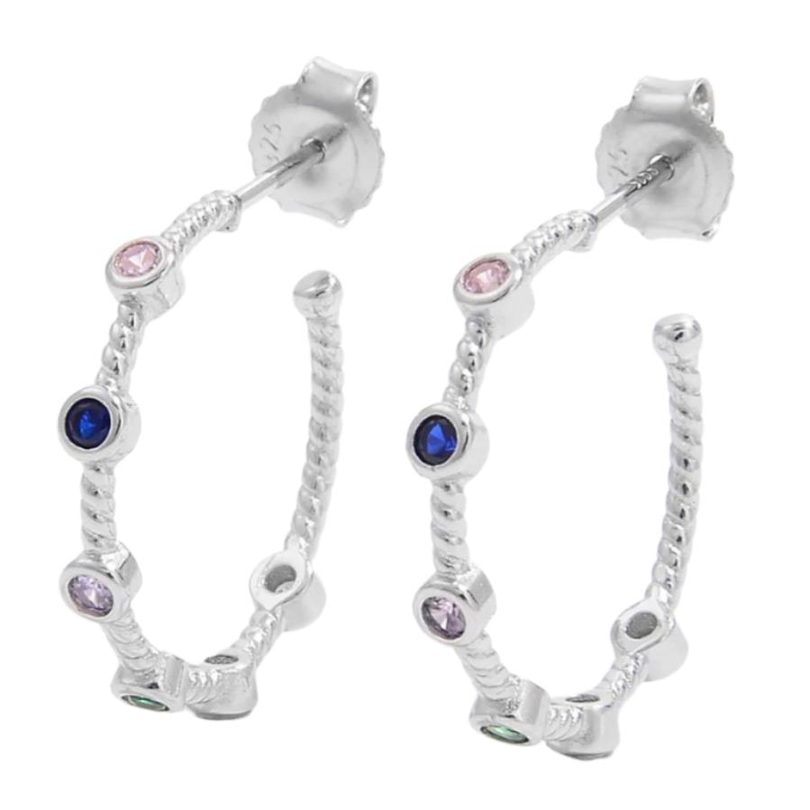 925 Sterling Silver CZ C-Hoop Earrings