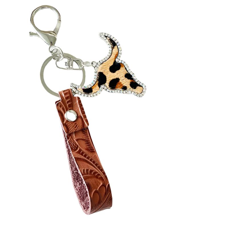 Rhinestone Bull Keychain