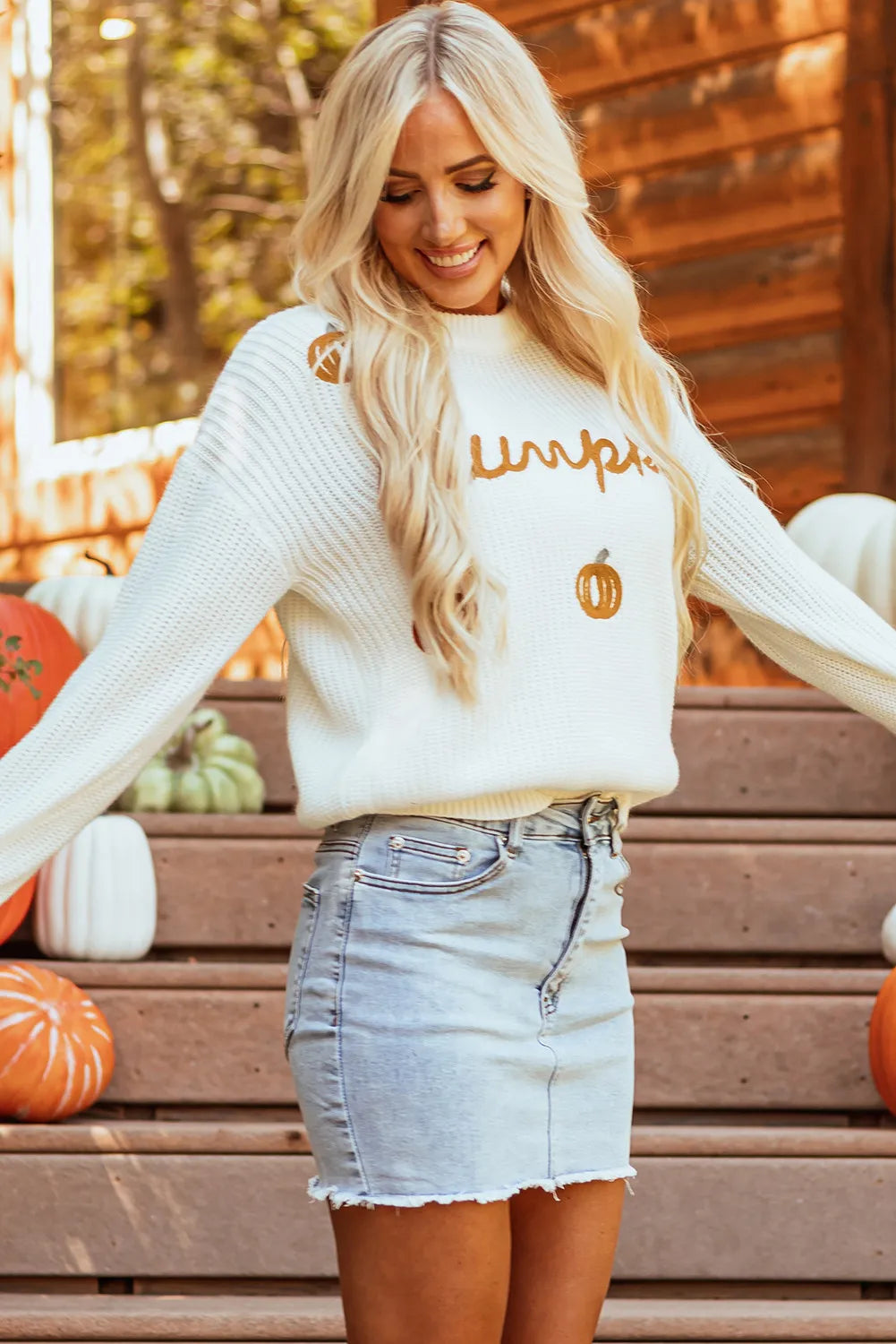 Pumpkin Embroidery Sweater