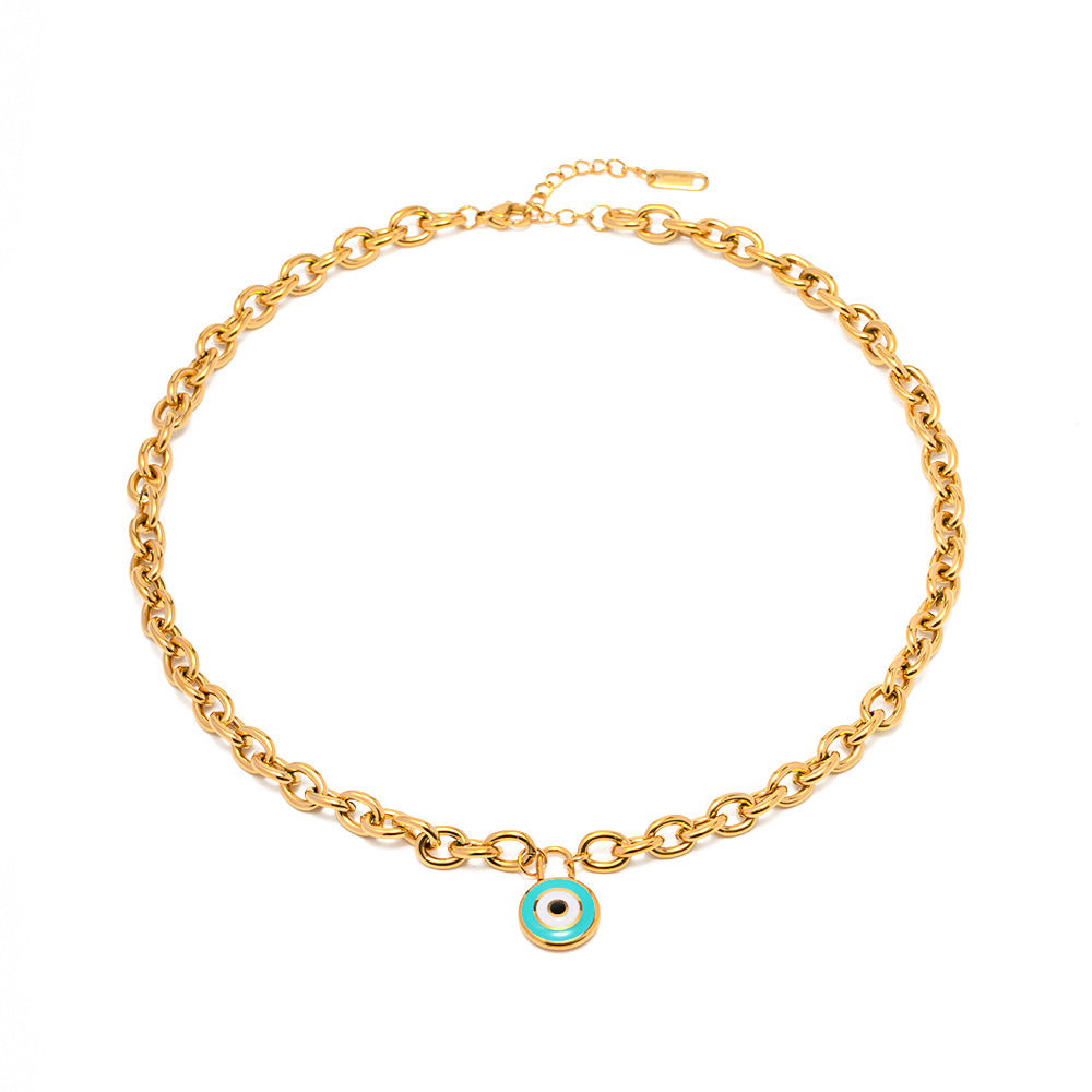 Evil Eye Gold Steel Charm Necklace