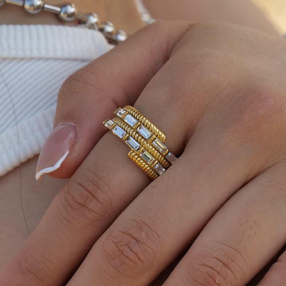 Gold Steel Wrapped CZ Ring