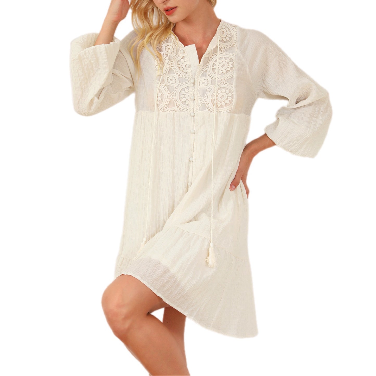 Vintage Lace Button-Down Tunic Dress