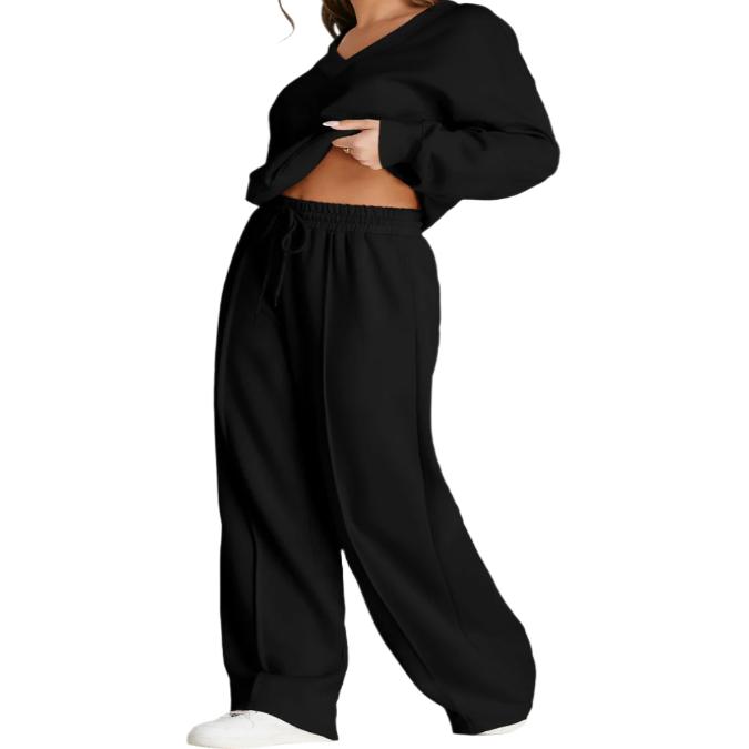 V-Neck Long Sleeve Top & Pants Lounge Set