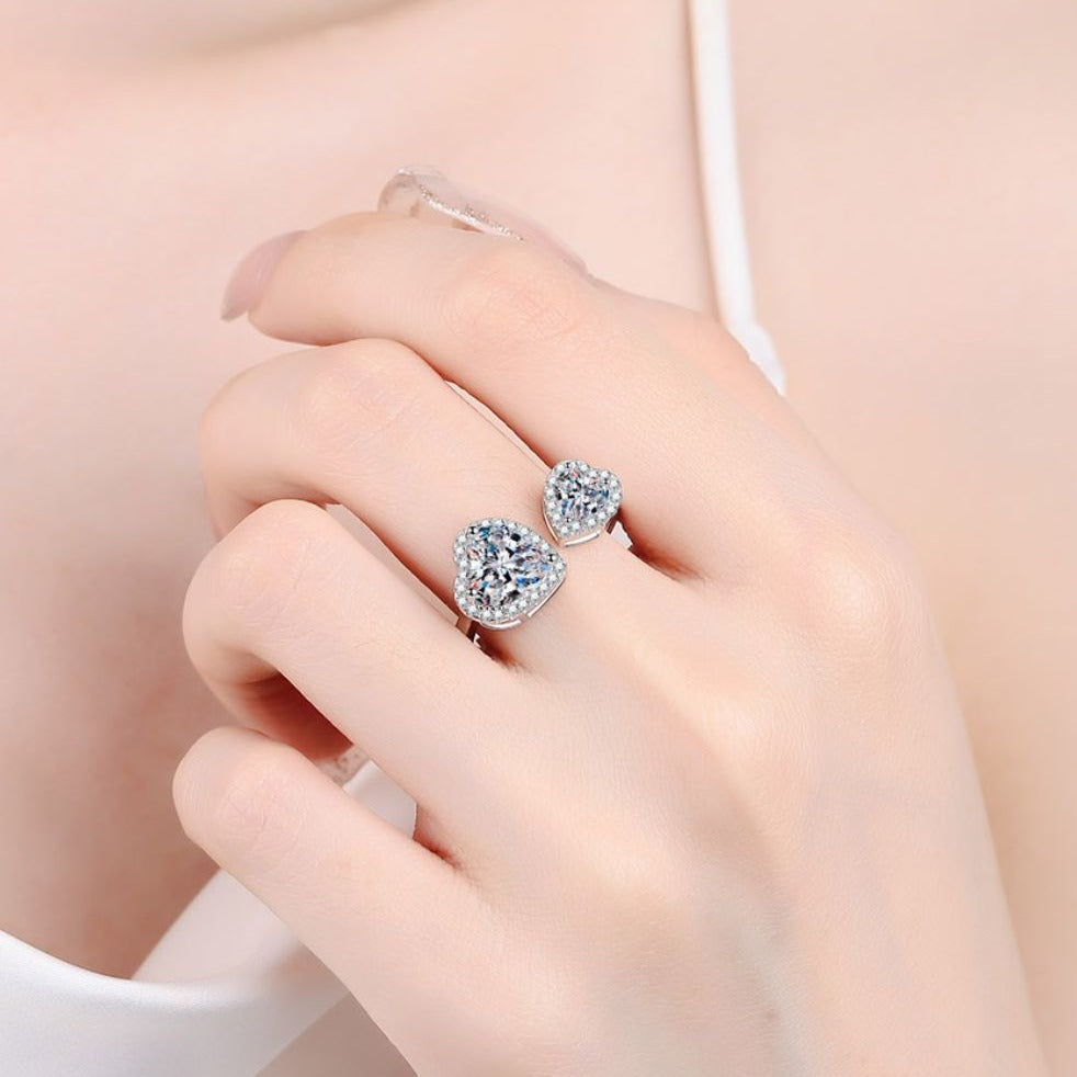 Heart-Shape Moissanite Open Ring