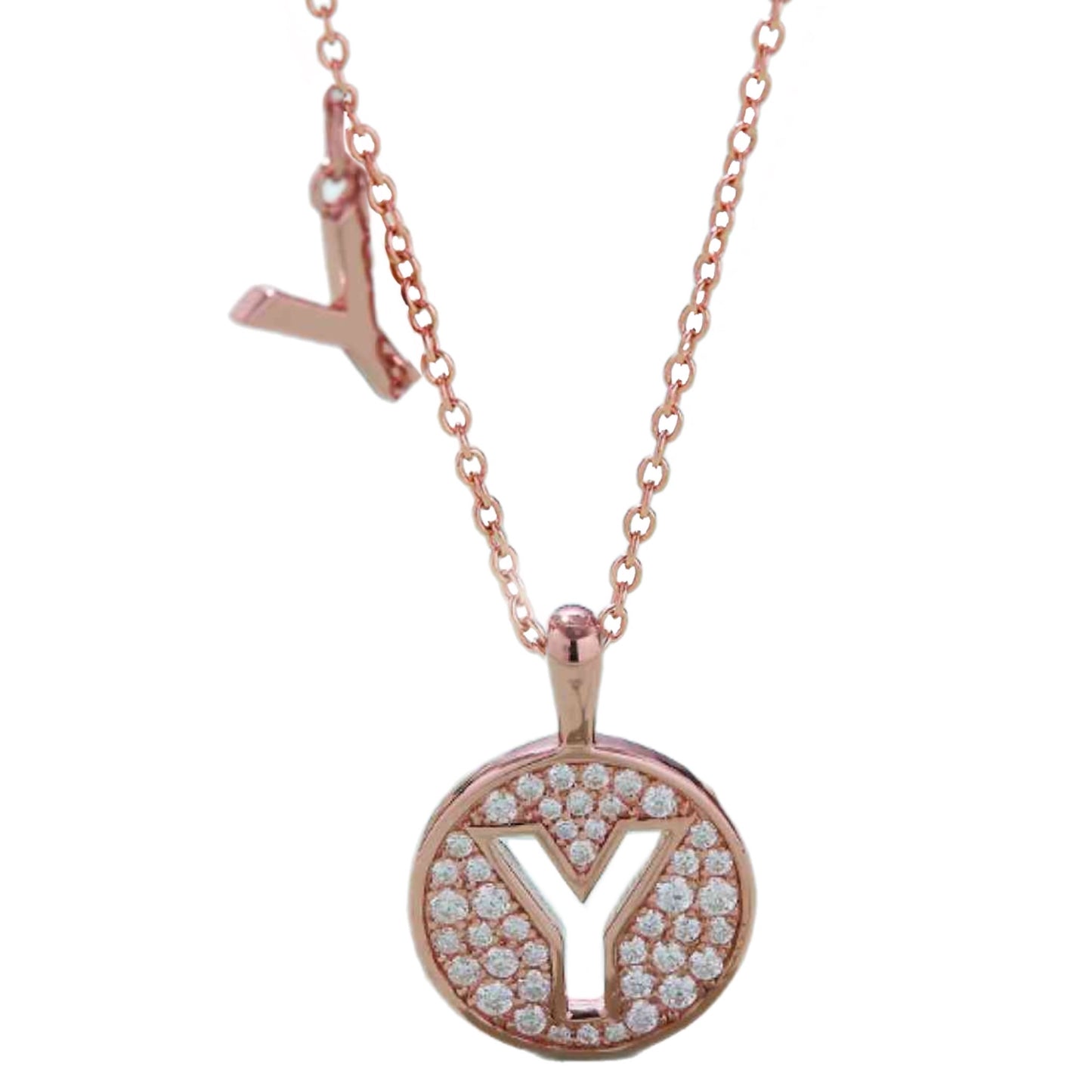 Rose Gold Moissanite Initial Charm Necklace - U to Z