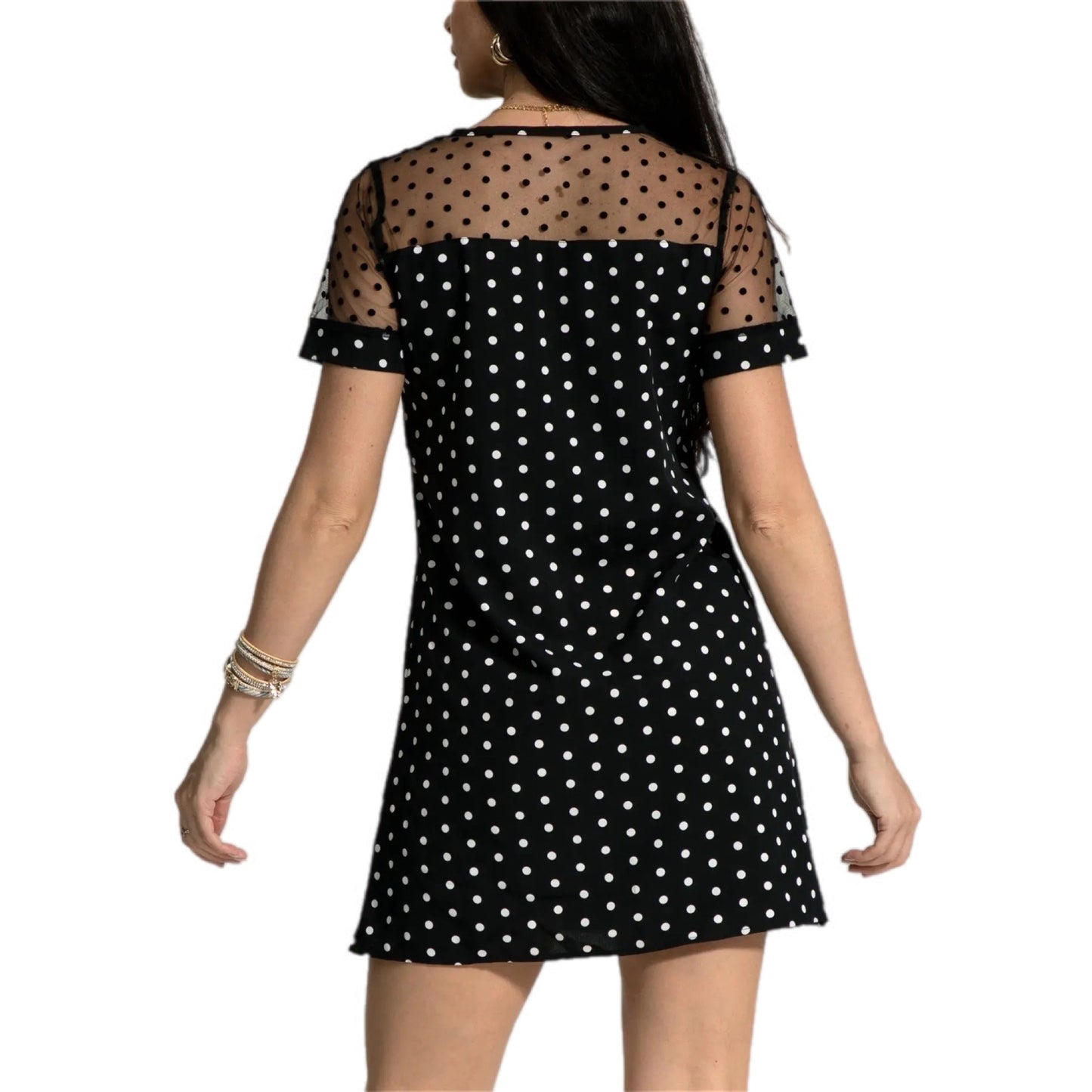 Polka Dot Mesh Panel Skater Dress