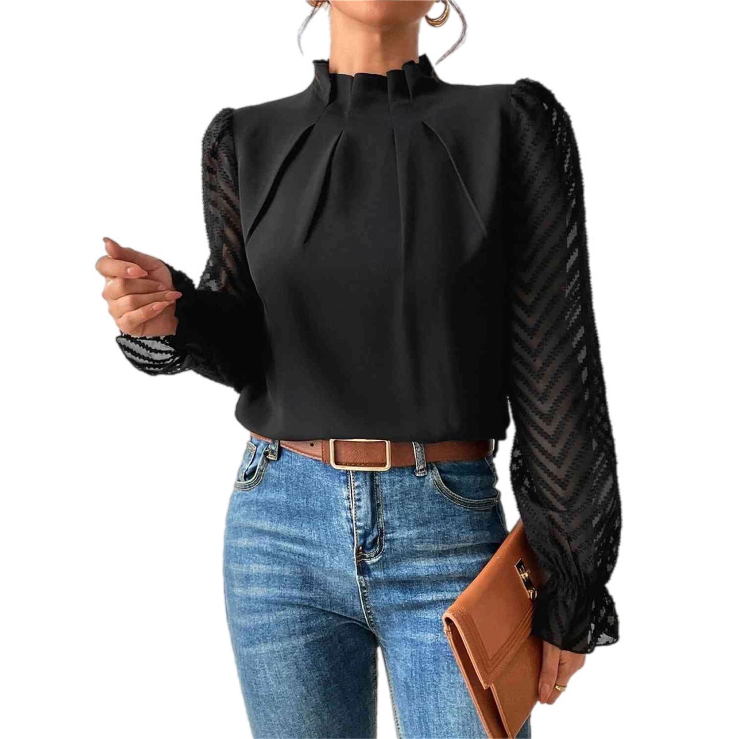 Ruffle Mock Neck Flounce Blouse