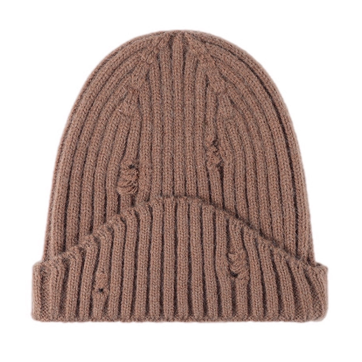 Distressed Rib-Knit Beanie