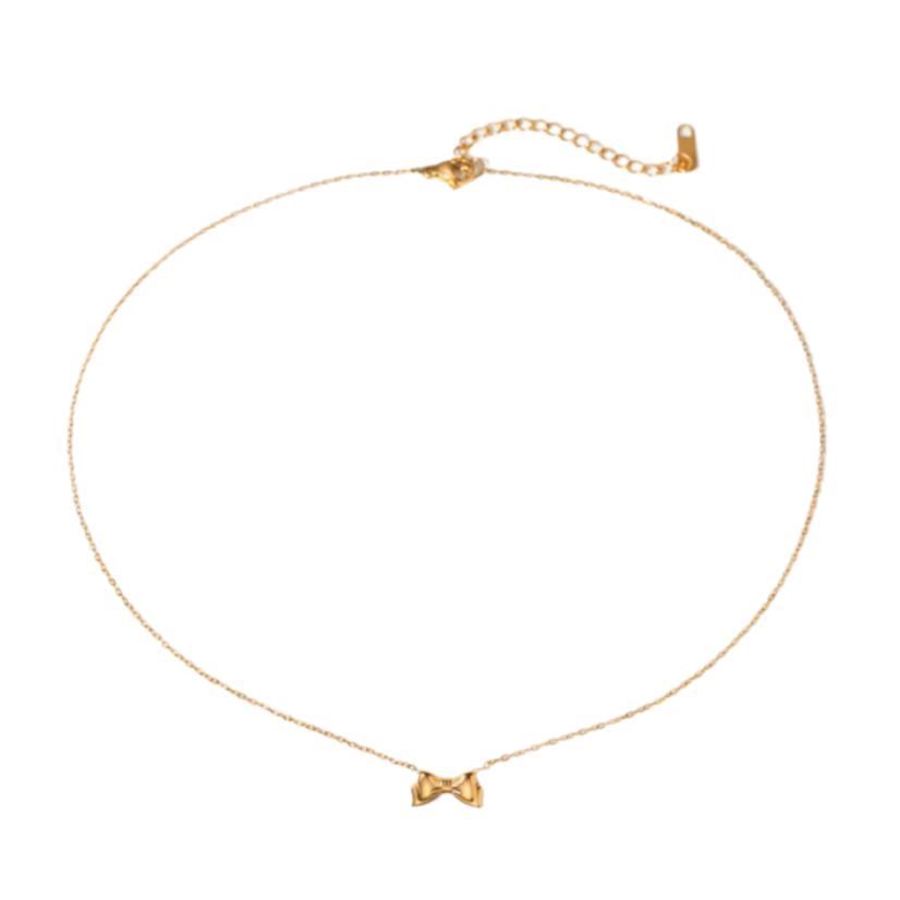 18K Gold Steel Bow Necklace