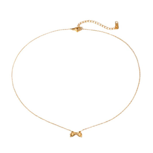 18K Gold Steel Bow Necklace