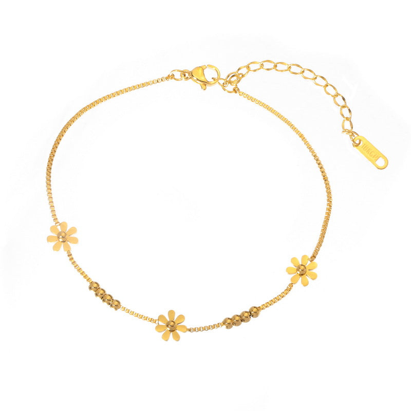 Gold Steel Daisy Charm Anklet