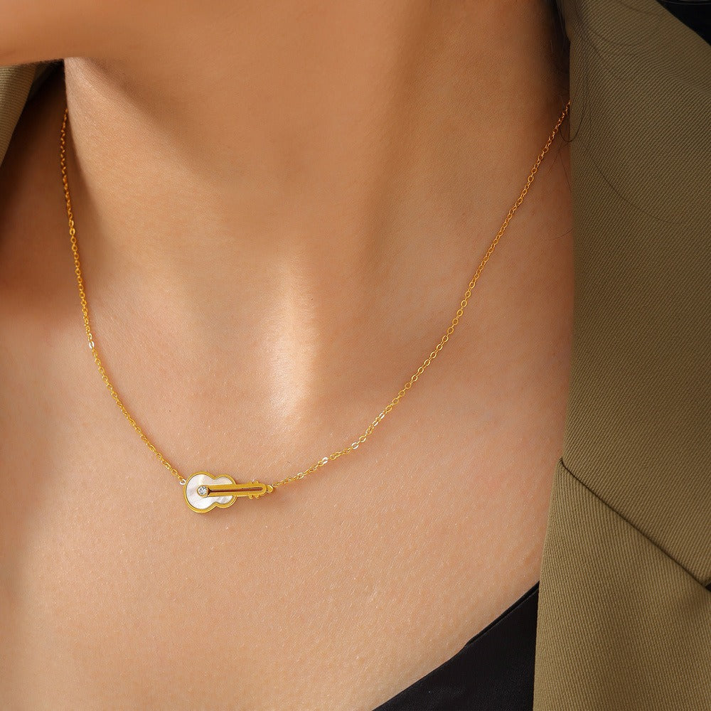 Gold Shell Violin Charm Necklace