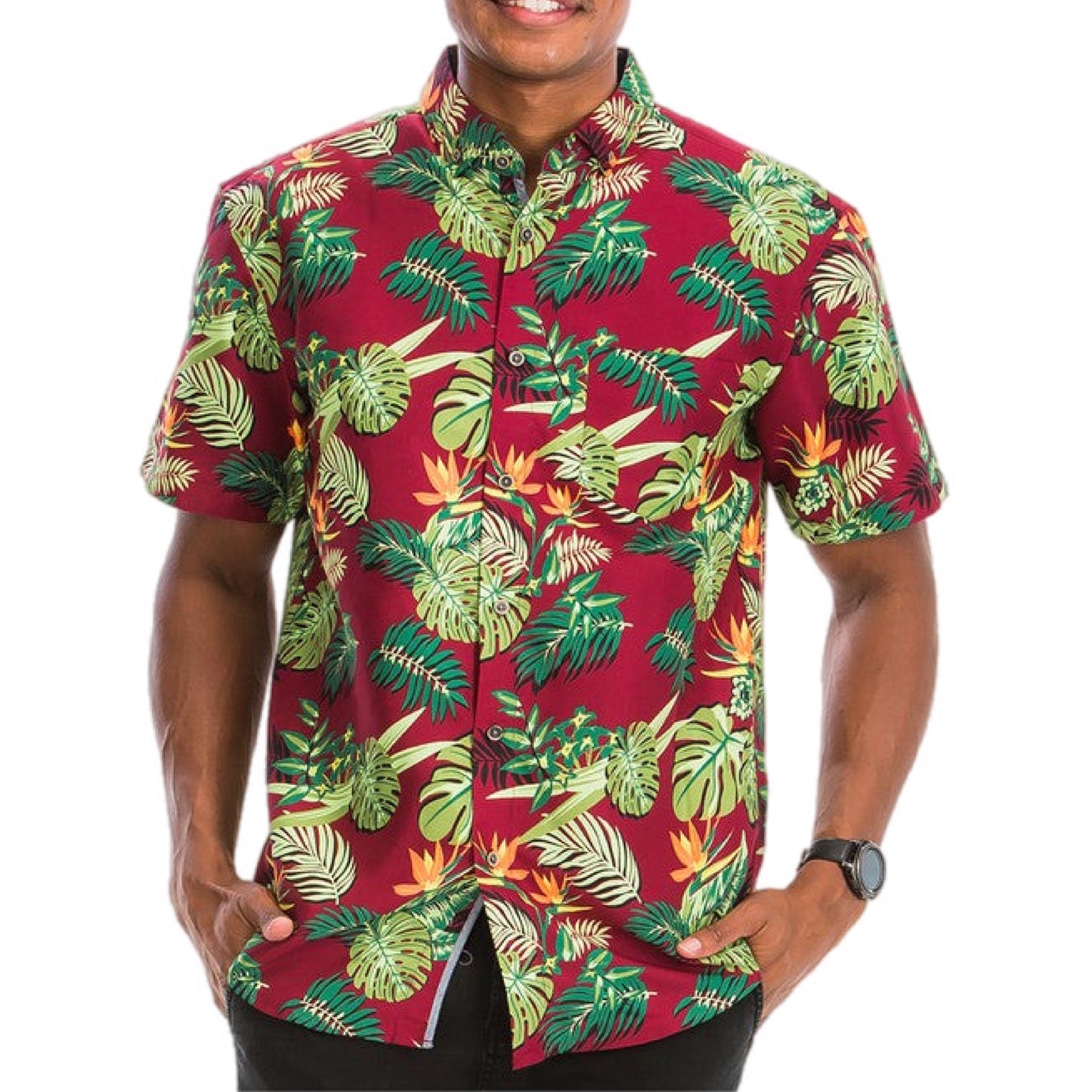 Tropical Foliage Festive Button-Up Shirt