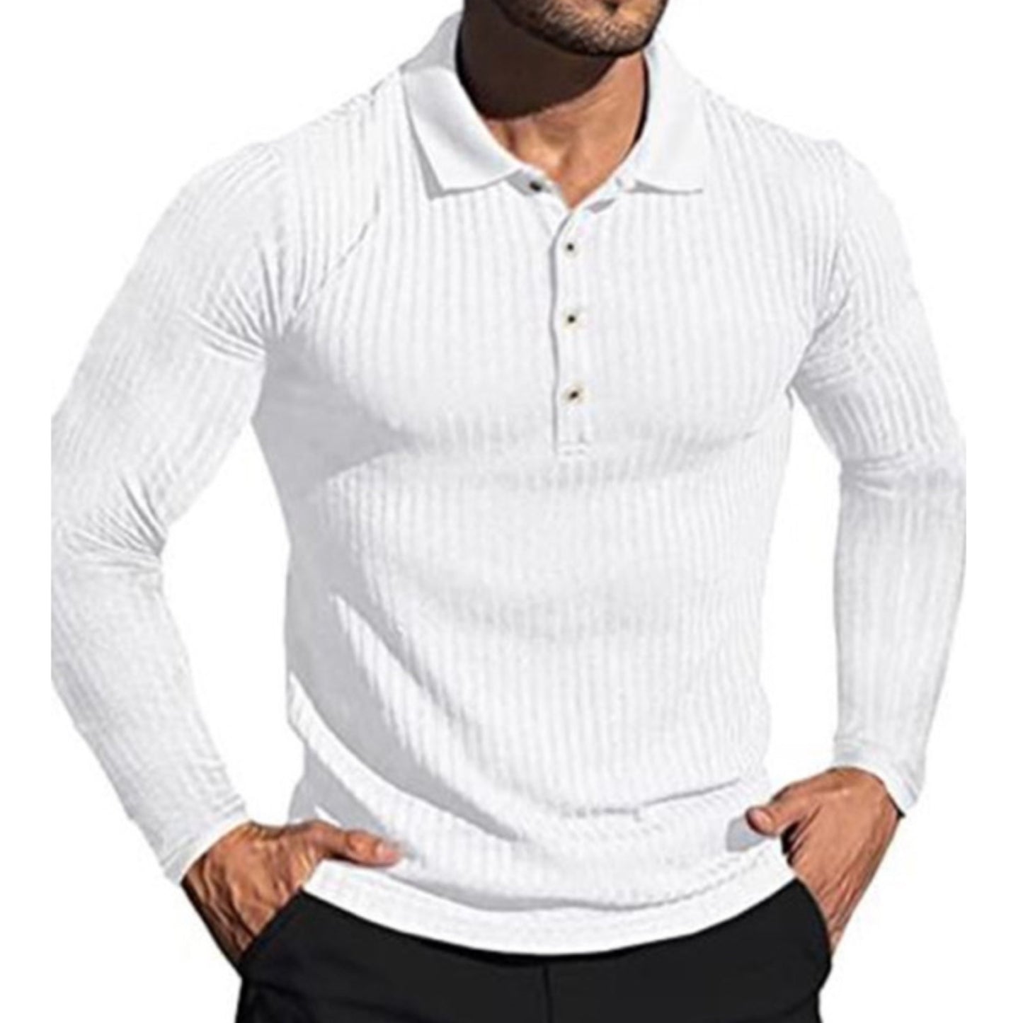 Striped Long Sleeve Men's Polo Shirt