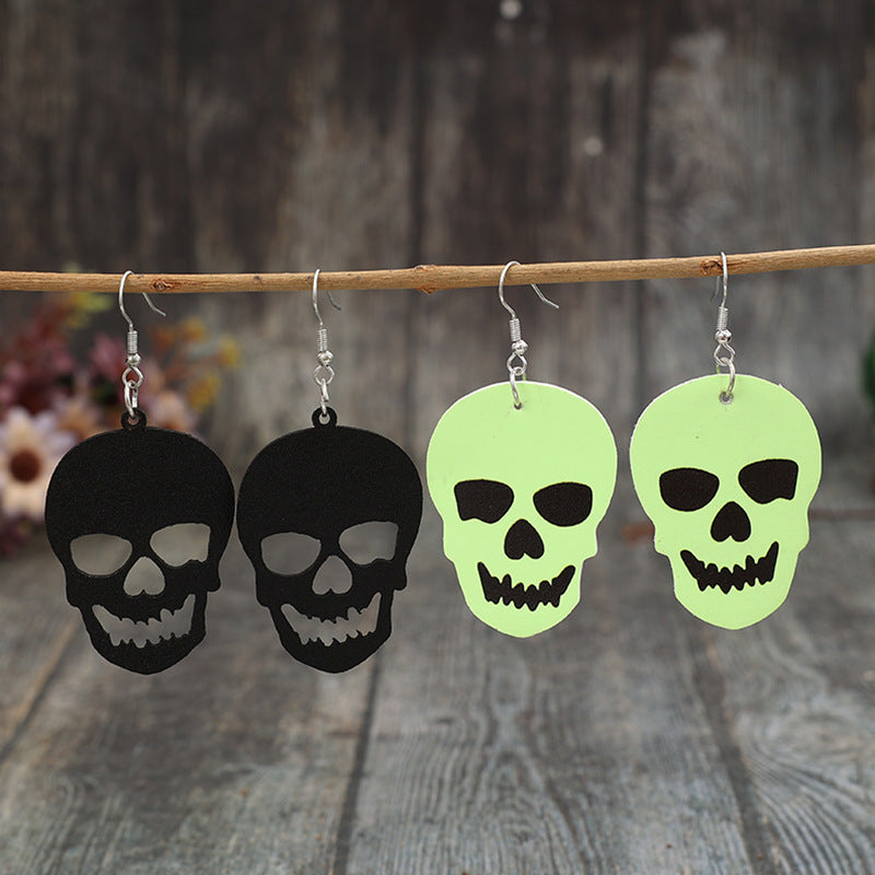 2 Piece Vegan Leather Skull Dangle Earrings