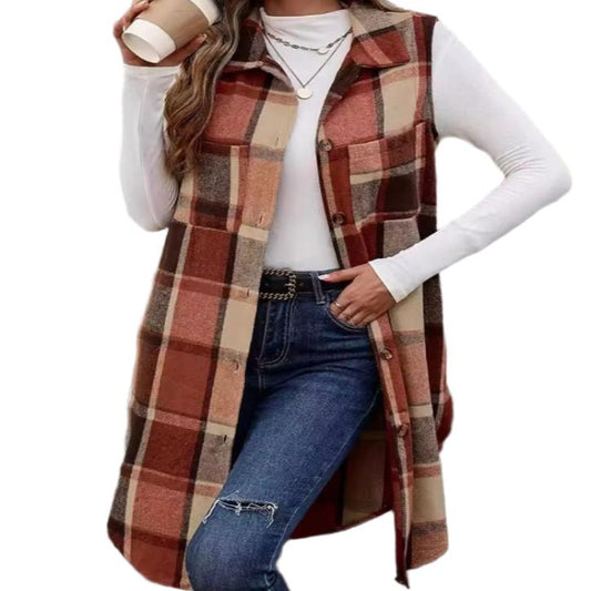 Plaid Button Up Vest Coat