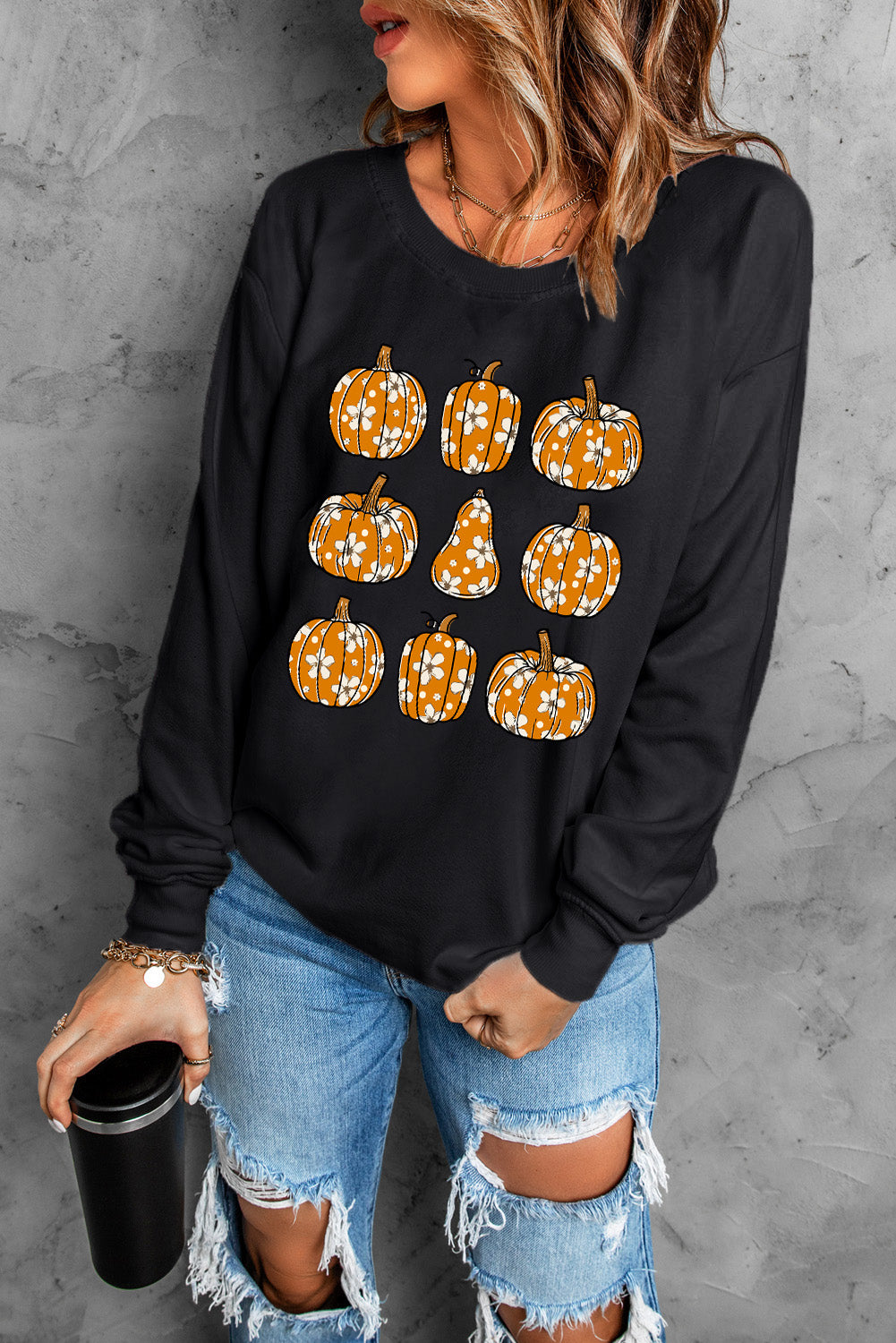 Pumpkin Round Neck Sweatshirt