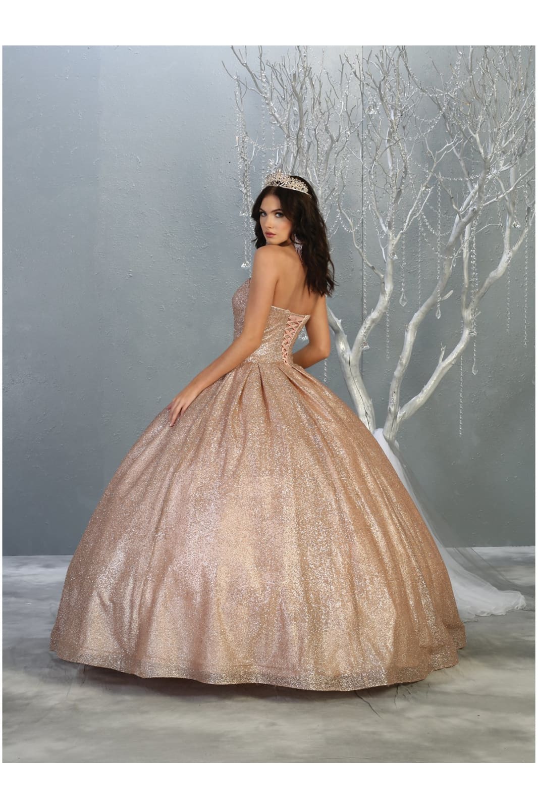 Strapless Sweetheart Glitter Quince Ball Gown