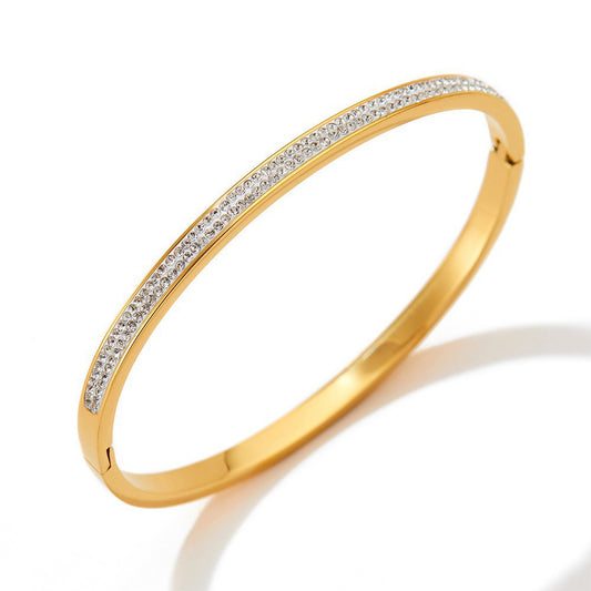 Gold or Silver Steel Bangle Bracelet with CZ Accents