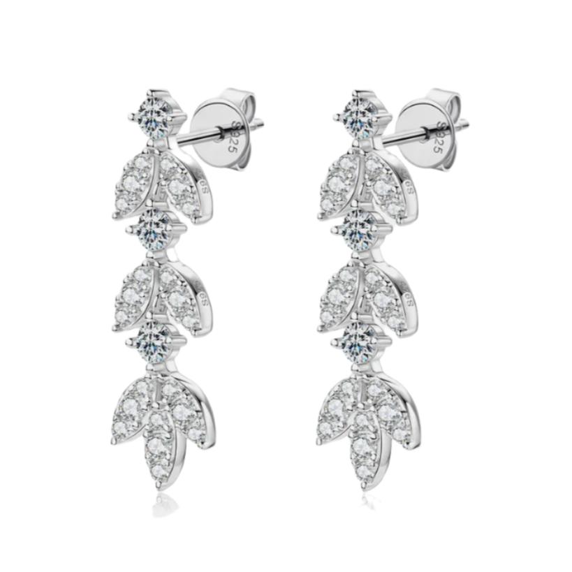 925 Sterling Silver Moissanite Leaf Earrings