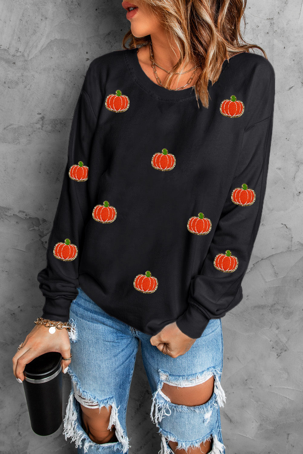 Pumpkin Round Neck Sweatshirt