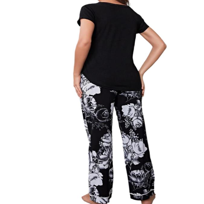 V-Neck Top & Floral Pants Pajama Set