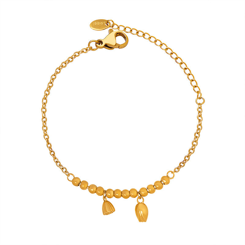 Lotus Flower Gold Steel Charm Anklet