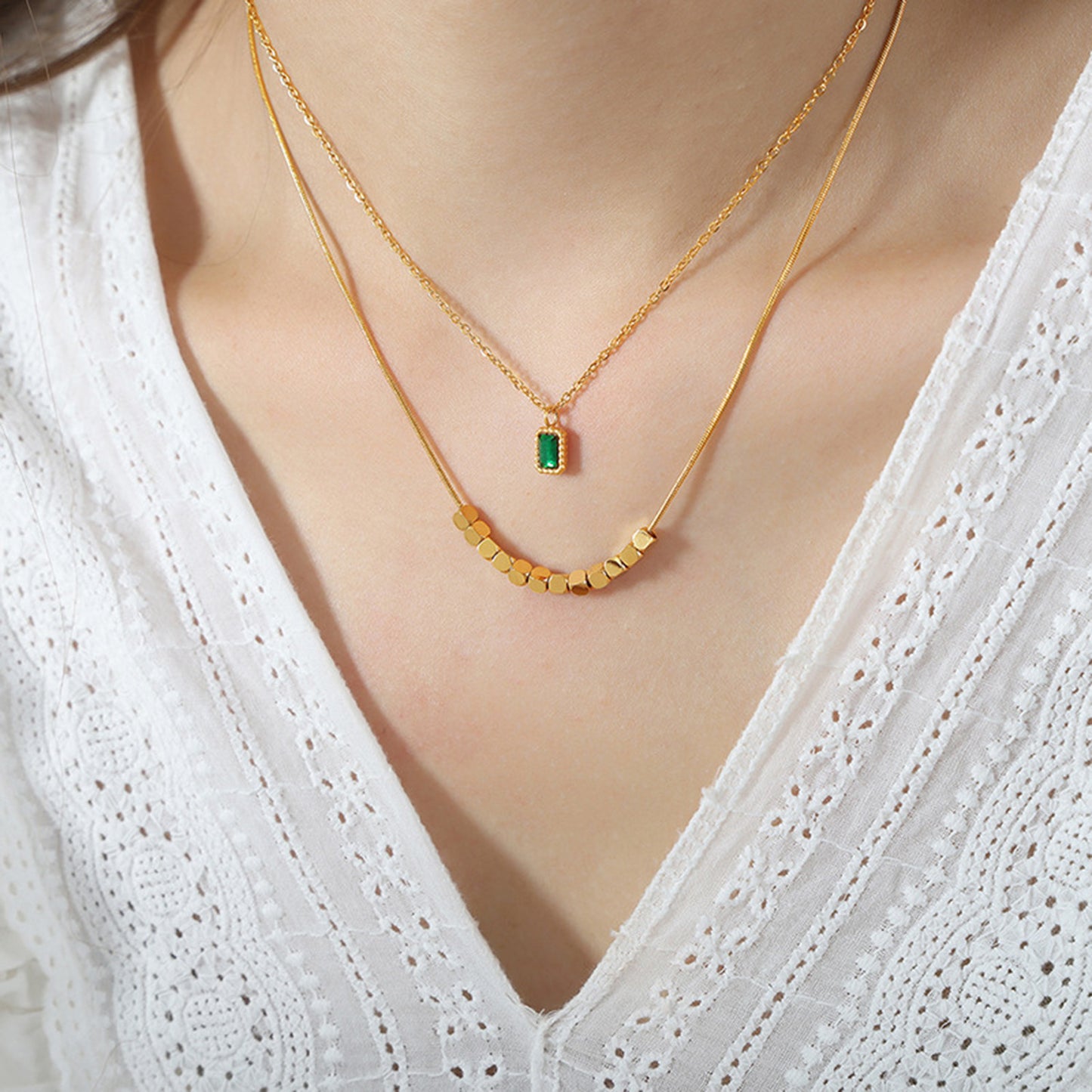 Regal Layers Emerald Zircon Pendant Necklace