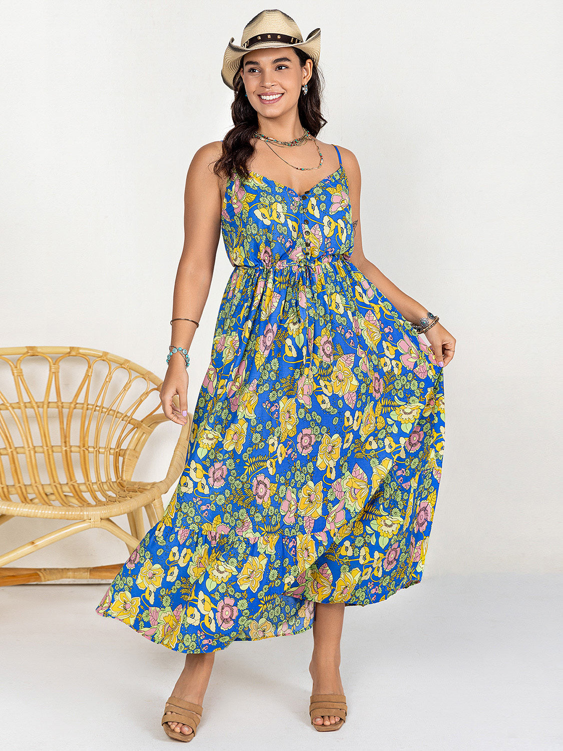 Plus Size Bohemian Floral Print Maxi Dress