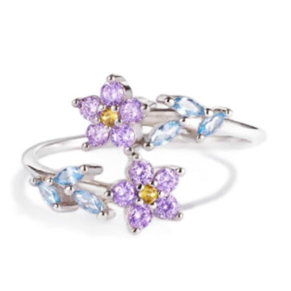 Blossoming Brilliance Zircon Floral Sterling Silver Ring