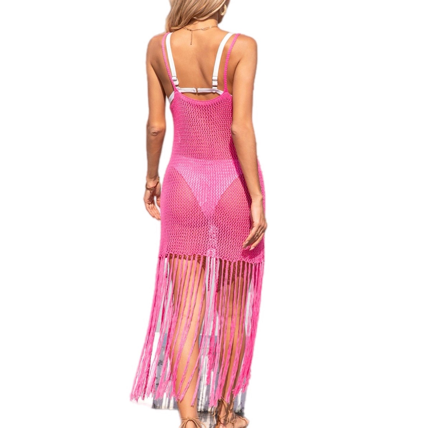 Fringe Openwork Spaghetti Strap Cover Up