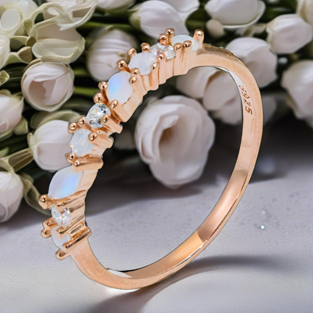 Moonstone & CZ Rose Gold Ring