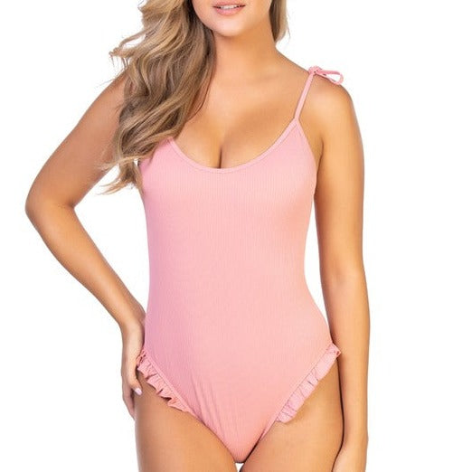 Pink One Piece Swimsuit with Ruffle