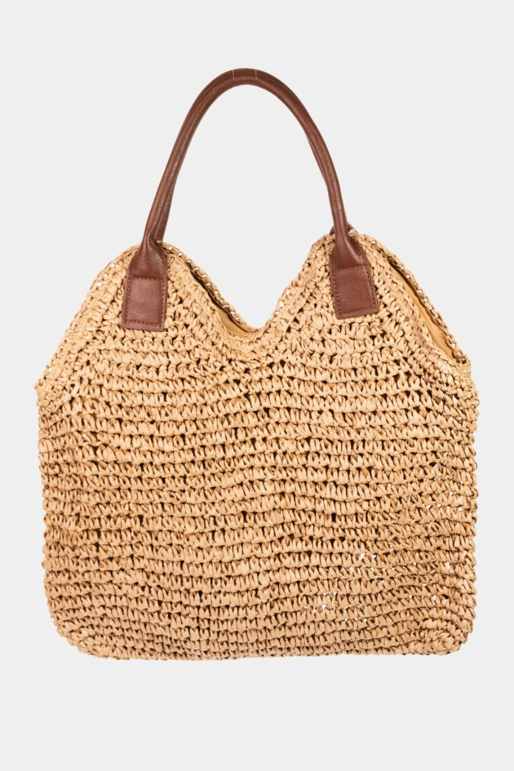 Straw Braided Vegan Leather Strap Shoulder Bag